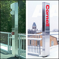 exit marker on Rand Hall's roof deck compared with Cornell's Photoshopped version