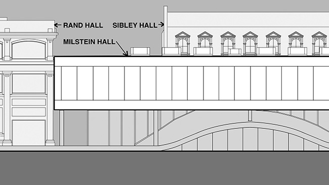 Elevation of Rand-Milstein-Sibley Halls looking south.