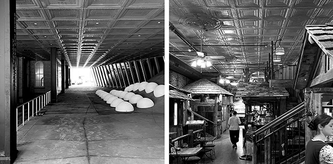 'Tin' ceilings compared: Milstein Hall's soffit and Ithaca restaurant.