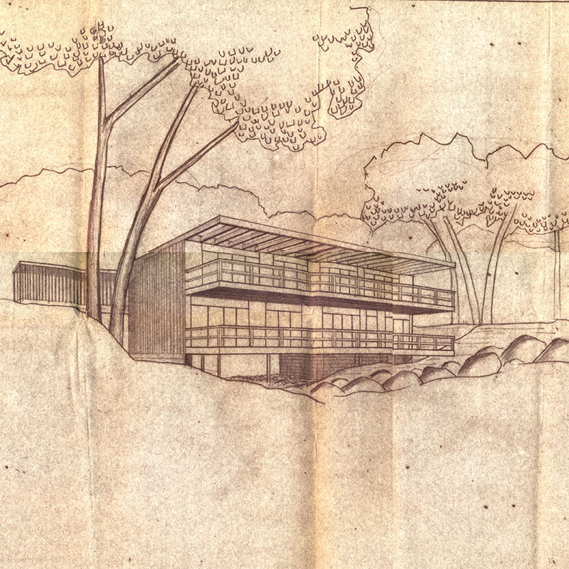 perspective drawing for Kaneji Domoto, Architect, Aug. 1972