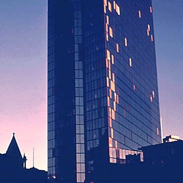 I.M. Pei's Hancock Tower in Boston with plywood panels in the curtain wall, circa 1973