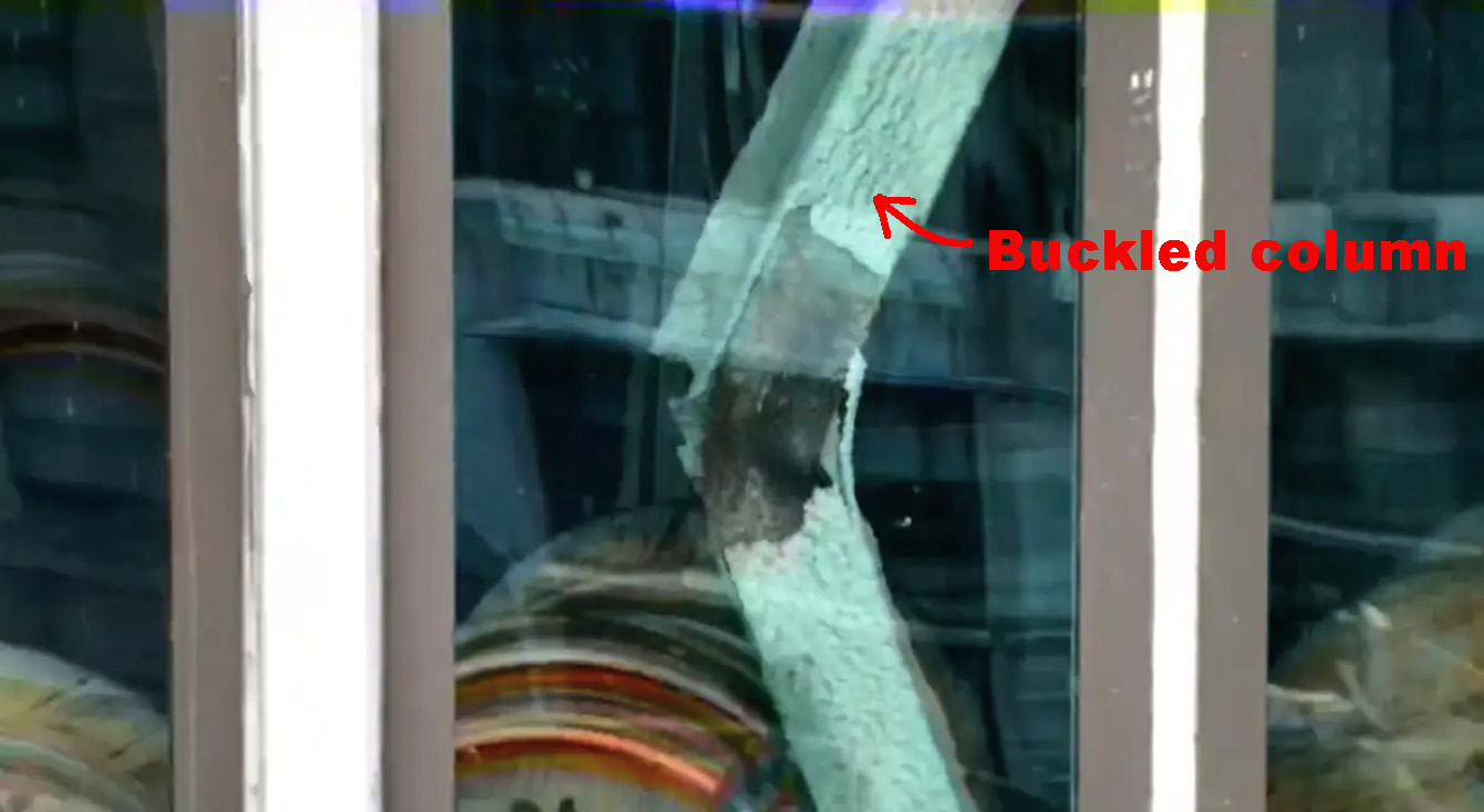 drone photo of buckled steel column