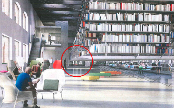 protruding objects in Fine Arts Library schematic proposal, Dec. 2014
