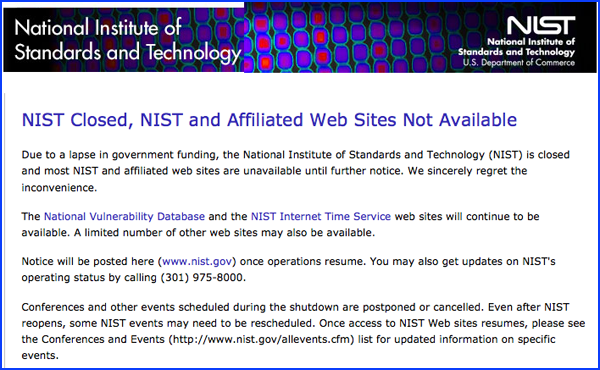 NIST Closed announcement