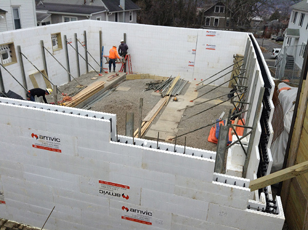 insulating concrete formwork, College Avenue, Ithaca, NY, April 2018