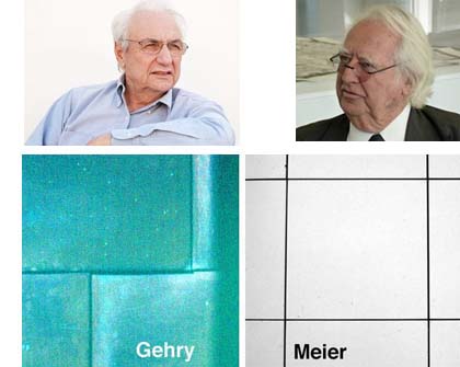 comparison of gehry's and meier's use of metal panels