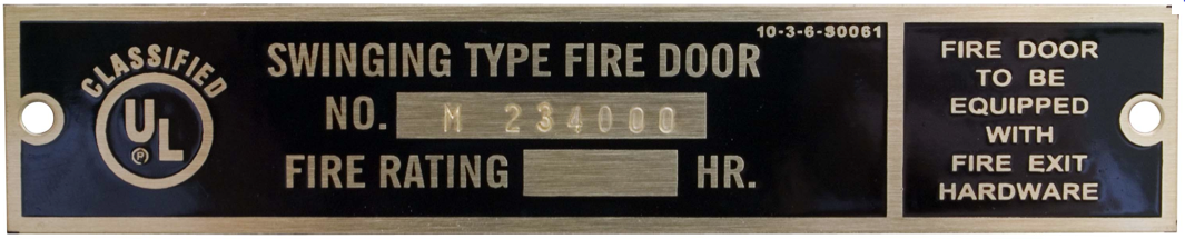 UL fire label for door