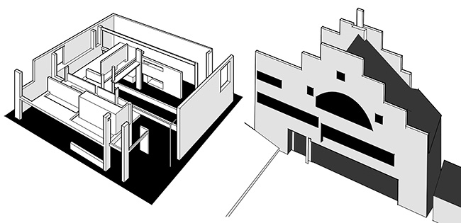 Schematic sketches of the two buildings.