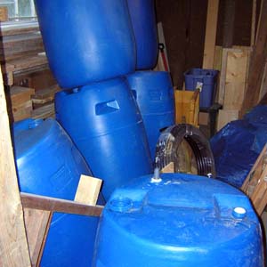 rain barrels in garage