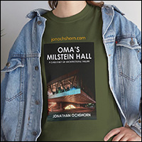 T-shirt with OMA's Milstein Hall book cover deign