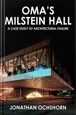 tentative book cover design for OMA's Milstein Hall by Jonathan Ochshorn