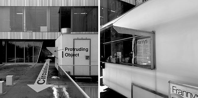 Before and after images of food truck on Milstein Hall's plaza, with the 