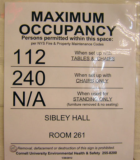 occupancy sign for Room 261, E. Sibley Hall, Cornell