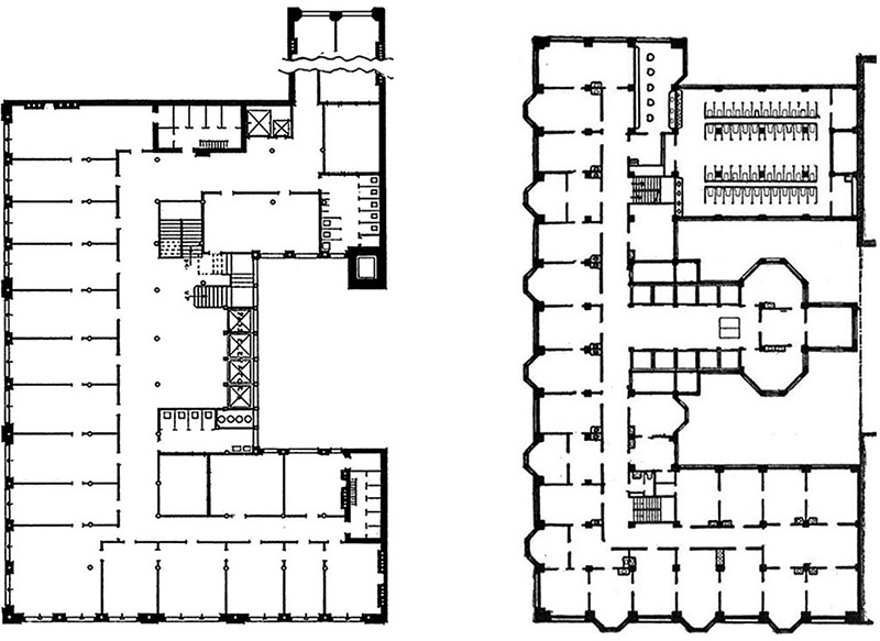 Floor plans: Home Insurance Building vs. Old Stock Exchange Building